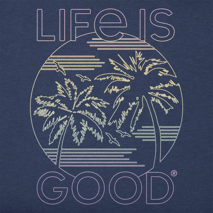 Life Is Good : Women's Retro Palm Linework - Crusher - Lite T-Shirt in Darkest Blue - Life Is Good : Women's Retro Palm Linework - Crusher - Lite T-Shirt in Darkest Blue