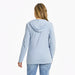 Life Is Good : Women's Simple Daisy Heart - Long Sleeve Striped Crusher - LITE Hooded Tee in Glacier Blue - Life Is Good : Women's Simple Daisy Heart - Long Sleeve Striped Crusher - LITE Hooded Tee in Glacier Blue