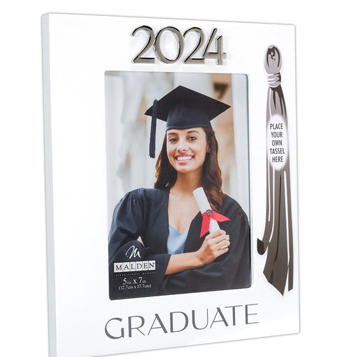 Malden : 2024 Graduate White Picture Frame Holds Tassel and 5"x7" Photo - Malden : 2024 Graduate White Picture Frame Holds Tassel and 5"x7" Photo