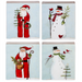 Four Christmas-themed coasters featuring Santa Claus and a snowman on a light blue background.