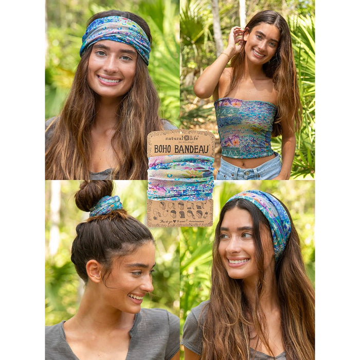 Natural Life : Full Boho Bandeau Headband - Blue Watercolor Patchwork - Natural Life : Full Boho Bandeau Headband - Blue Watercolor Patchwork