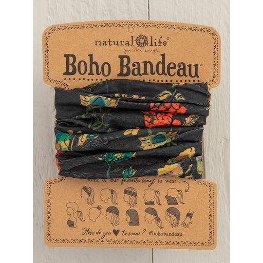Natural Life : Full Boho Bandeau Headband - Charcoal Orange Floral - Natural Life : Full Boho Bandeau Headband - Charcoal Orange Floral