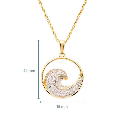 Ocean : 14K Gold Vermeil Ocean Wave Necklace with Cubic Zirconias - Ocean : 14K Gold Vermeil Ocean Wave Necklace with Cubic Zirconias