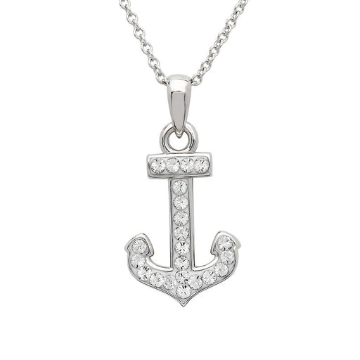 Ocean : Anchor Necklace Encrusted with White Crystal - Ocean : Anchor Necklace Encrusted with White Crystal