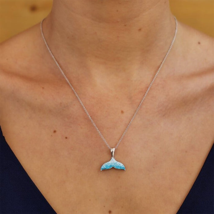 Ocean : Blue Whale Tail Necklace With Crystals - Sterling Silver - Ocean : Blue Whale Tail Necklace With Crystals - Sterling Silver