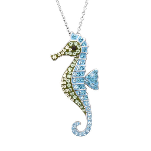 Ocean : Seahorse Necklace with Aqua Crystals - Ocean : Seahorse Necklace with Aqua Crystals