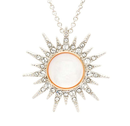 Ocean : Sterling Silver Mother of Pearl Sun Pendant with White Crystals and Rose Gold - Ocean : Sterling Silver Mother of Pearl Sun Pendant with White Crystals and Rose Gold