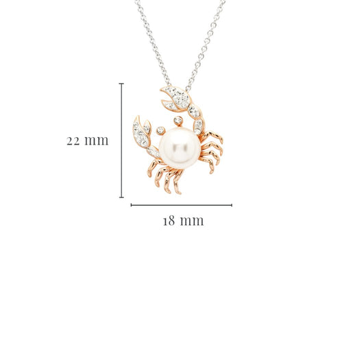 Ocean : Sterling Silver Pearl Crab Necklace with White Crystals and Rose Gold - Ocean : Sterling Silver Pearl Crab Necklace with White Crystals and Rose Gold