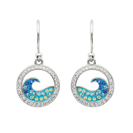Ocean : Sterling Silver Sapphire Aquamarine Crystal Wave Earrings - Ocean : Sterling Silver Sapphire Aquamarine Crystal Wave Earrings