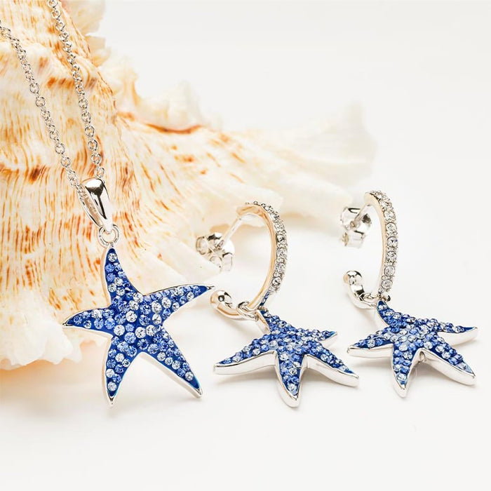 Ocean : Sterling Silver Sapphire Blue Star Fish Necklace - Ocean : Sterling Silver Sapphire Blue Star Fish Necklace