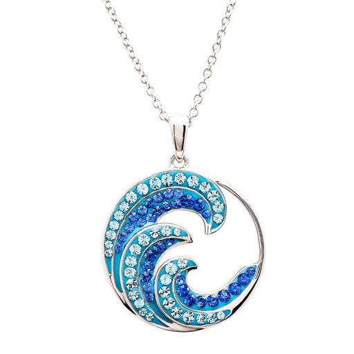 Ocean : Sterling Silver Sapphire Crystal Wave Necklace - Ocean : Sterling Silver Sapphire Crystal Wave Necklace