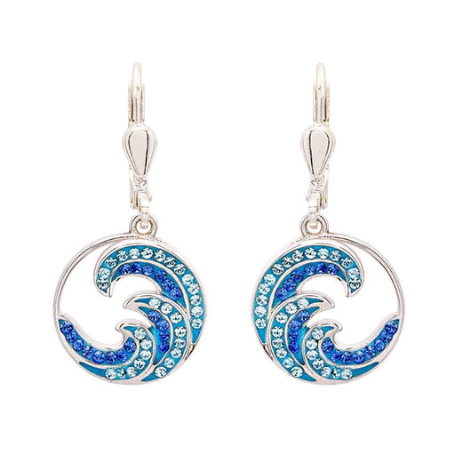 Ocean : Sterling Silver Sapphire/Aqua Crystal Wave Drop Earrings - Ocean : Sterling Silver Sapphire/Aqua Crystal Wave Drop Earrings