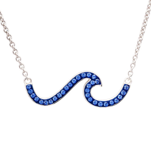 Ocean : Sterling Silver Wave Necklace With Sapphire Blue Crystals - Ocean : Sterling Silver Wave Necklace With Sapphire Blue Crystals