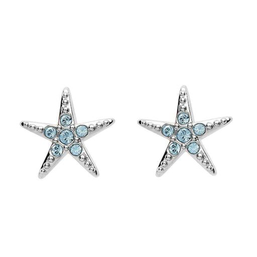 Ocean :Stud Star Fish Earrings with Aqua Crystals - Ocean :Stud Star Fish Earrings with Aqua Crystals