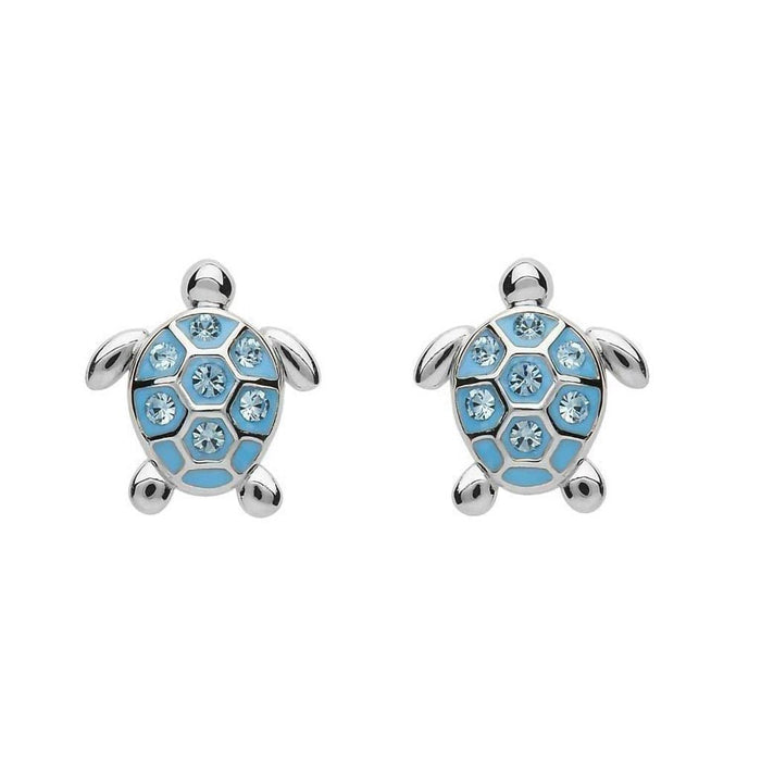 Ocean : Stud Turtle Earrings with Blue Crystals - Ocean : Stud Turtle Earrings with Blue Crystals