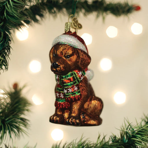 Old World Christmas : Holiday Chocolate Labrador Pup Ornament - Old World Christmas : Holiday Chocolate Labrador Pup Ornament