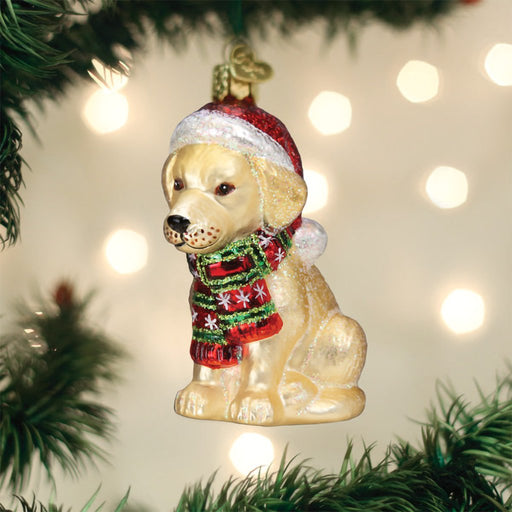 Old World Christmas : Holiday Yellow Labrador Puppy Ornament - Old World Christmas : Holiday Yellow Labrador Puppy Ornament