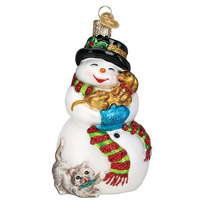 Old World Christmas : Snowman With Playful Pets - Old World Christmas : Snowman With Playful Pets