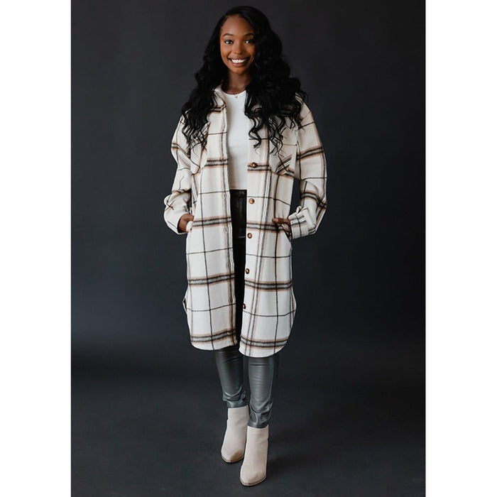 Panache Apparel; Ivory Desi Plaid Long Flannel - Assorted Size - Panache Apparel; Ivory Desi Plaid Long Flannel - Assorted Size