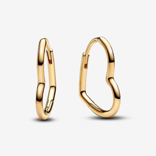 PANDORA : Asymmetrical Heart Hoop Earrings - Gold - PANDORA : Asymmetrical Heart Hoop Earrings - Gold