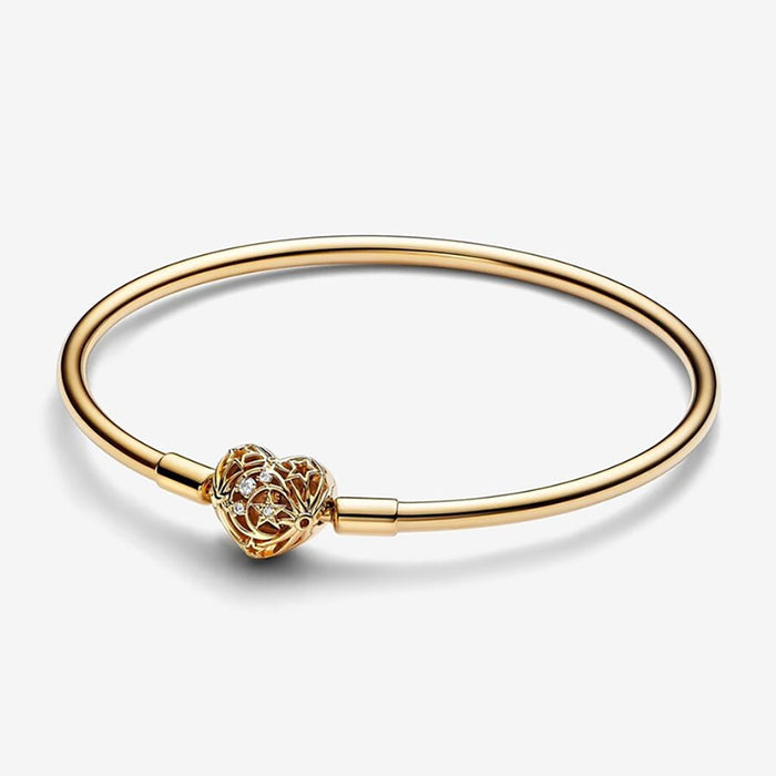 PANDORA : Celestial Heart Clasp Bangle Bracelet - PANDORA : Celestial Heart Clasp Bangle Bracelet