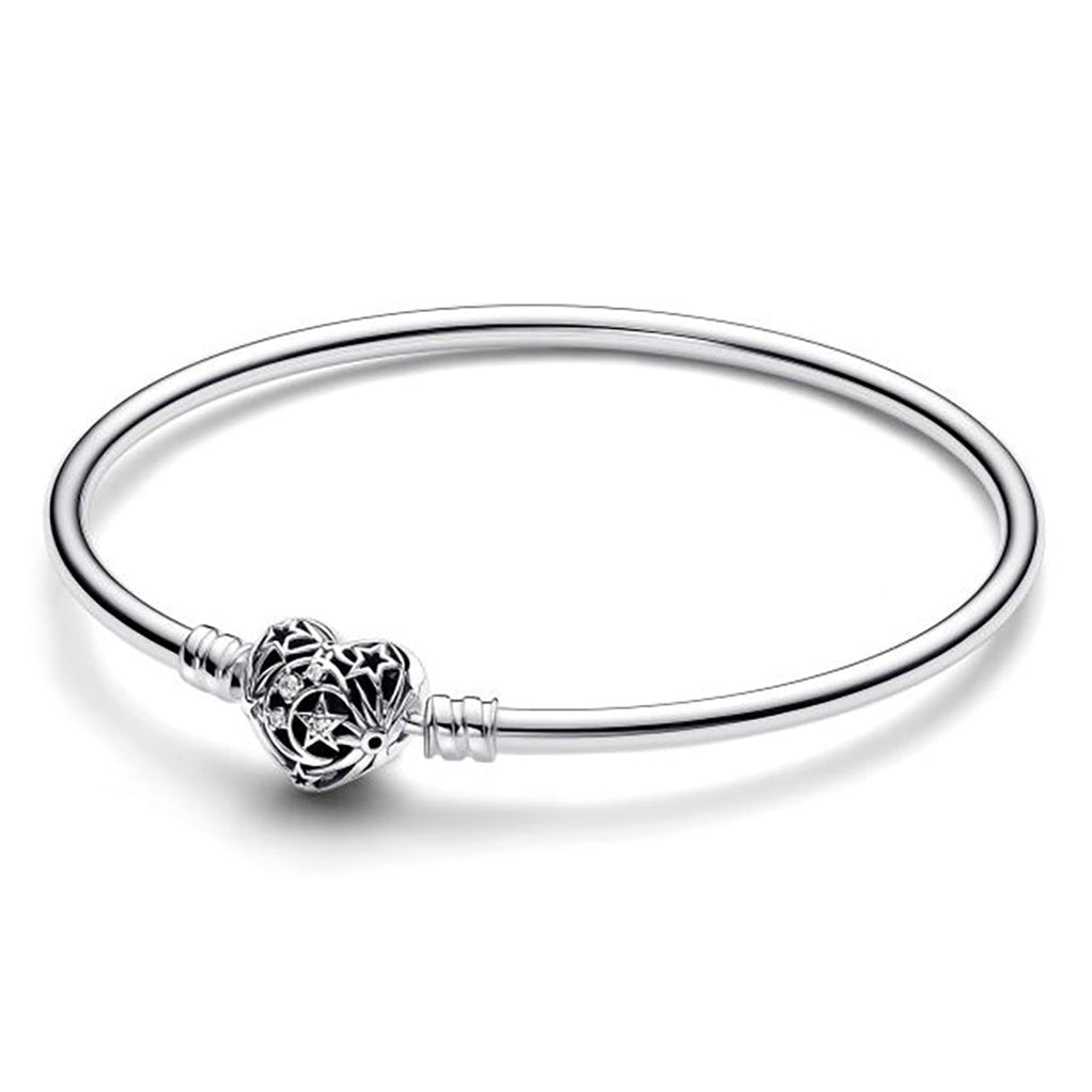 PANDORA : Celestial Heart Clasp Bangle Bracelet - Sterling Silver ...