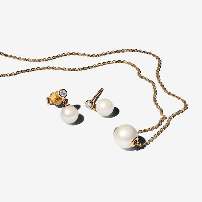 PANDORA : Gold Plated Pearl Jewelry Set - PANDORA : Gold Plated Pearl Jewelry Set