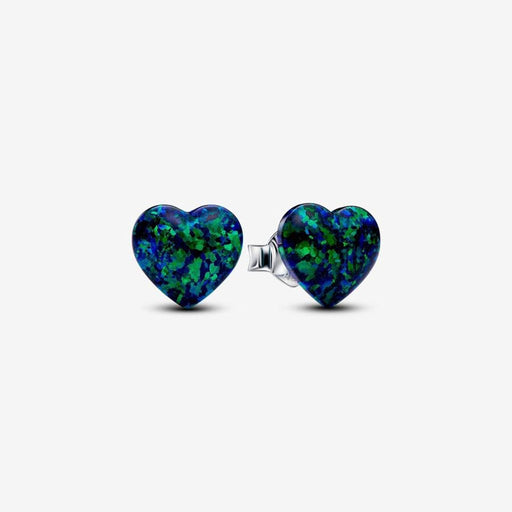 PANDORA : Opalescent Green Heart Stud Earrings - PANDORA : Opalescent Green Heart Stud Earrings