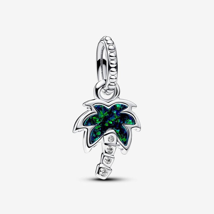 PANDORA : Opalescent Green Palm Tree Dangle Charm - PANDORA : Opalescent Green Palm Tree Dangle Charm