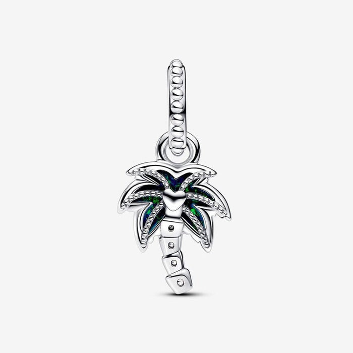 PANDORA : Opalescent Green Palm Tree Dangle Charm - PANDORA : Opalescent Green Palm Tree Dangle Charm