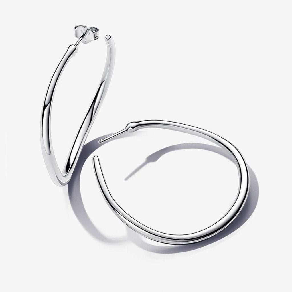 PANDORA : Organically Shaped 42 mm Open Hoop Earrings in Sterling