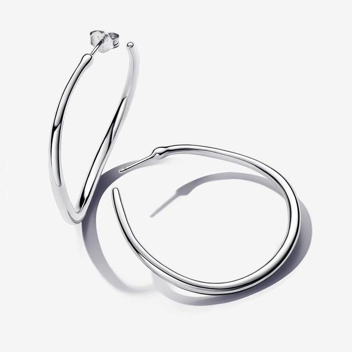 PANDORA : Organically Shaped 42 mm Open Hoop Earrings in Sterling Silver - PANDORA : Organically Shaped 42 mm Open Hoop Earrings in Sterling Silver