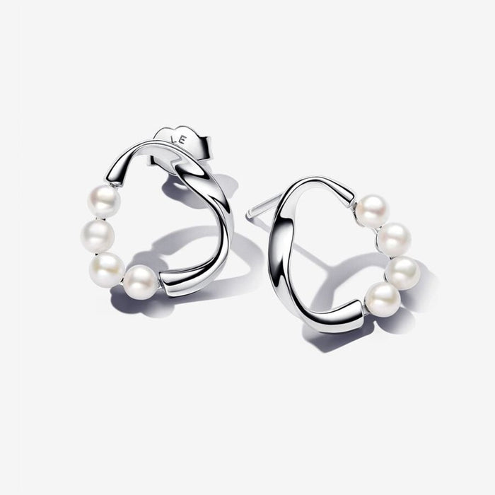 PANDORA : Organically Shaped Circle & Treated Freshwater Cultured Pearls Stud Earrings in Sterling Silver - PANDORA : Organically Shaped Circle & Treated Freshwater Cultured Pearls Stud Earrings in Sterling Silver