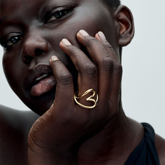 PANDORA : Organically Shaped Heart Ring in Gold - PANDORA : Organically Shaped Heart Ring in Gold