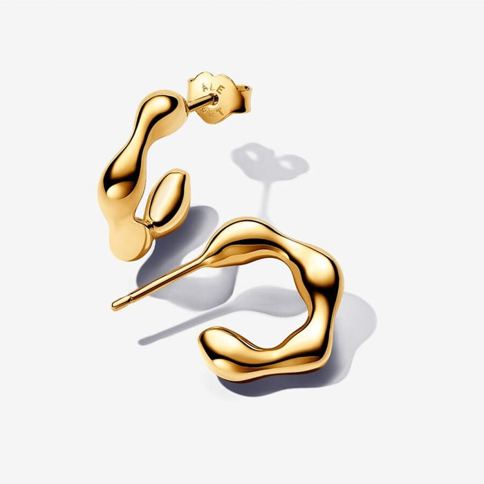 PANDORA : Organically Shaped Open Hoop Earrings in Gold - PANDORA : Organically Shaped Open Hoop Earrings in Gold