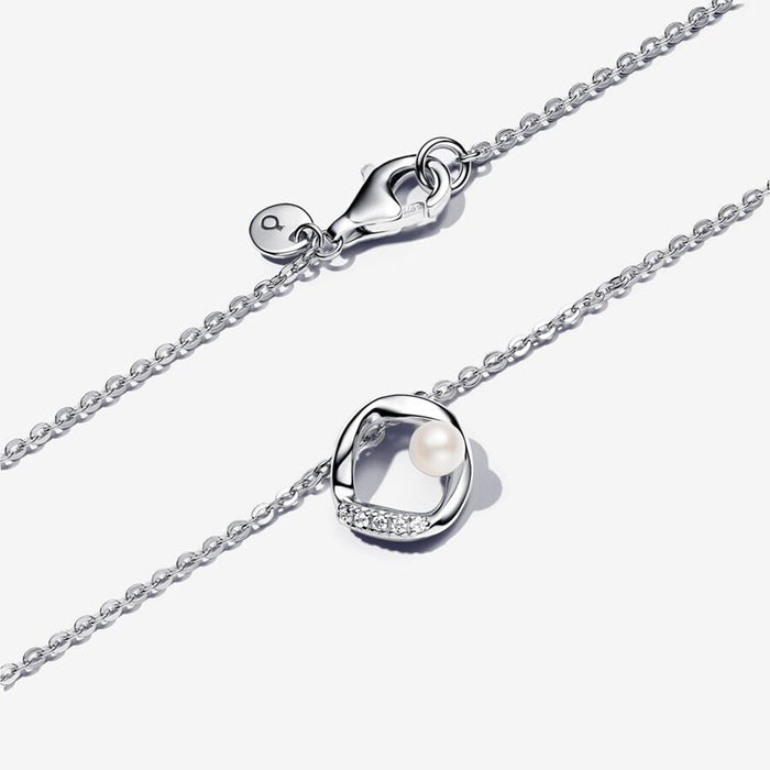 PANDORA : Organically Shaped Pavé Circle & Treated Freshwater Cultured Pearl Collier Necklace - PANDORA : Organically Shaped Pavé Circle & Treated Freshwater Cultured Pearl Collier Necklace