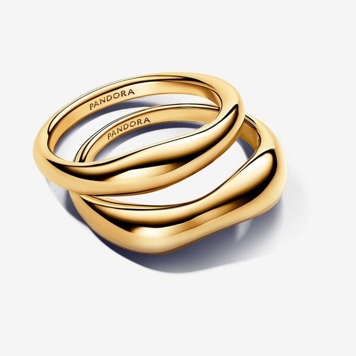 PANDORA : Organically Shaped Stacking Rings in Gold - PANDORA : Organically Shaped Stacking Rings in Gold