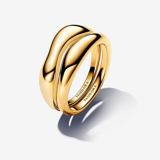 PANDORA : Organically Shaped Stacking Rings in Gold - PANDORA : Organically Shaped Stacking Rings in Gold