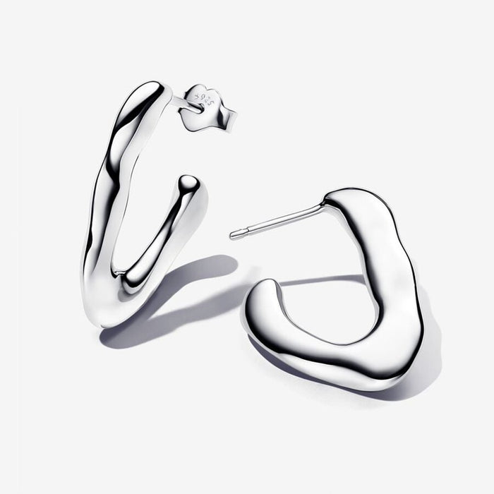 PANDORA : Organically V - shaped Open Hoop Earrings in Sterling Silver - PANDORA : Organically V - shaped Open Hoop Earrings in Sterling Silver