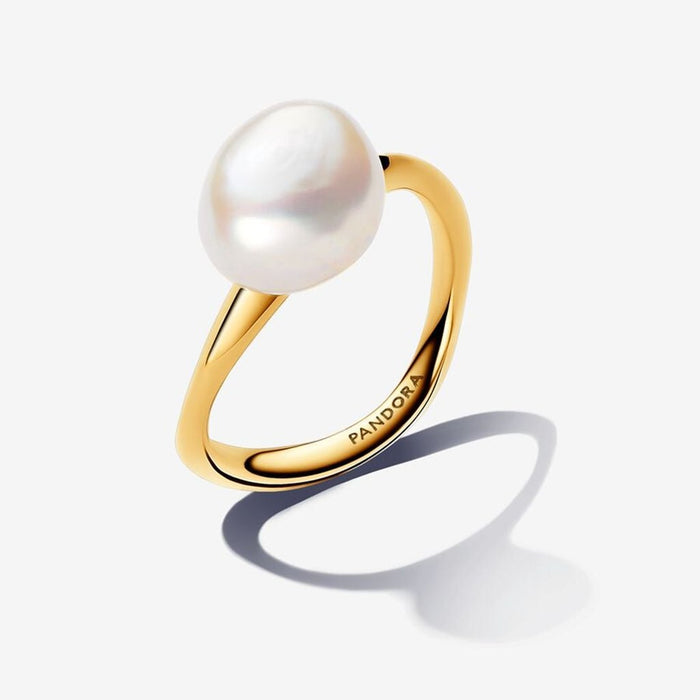 PANDORA : PANDORA ESSENCE Baroque Pearl Stacking Ring Set in Gold - PANDORA : PANDORA ESSENCE Baroque Pearl Stacking Ring Set in Gold