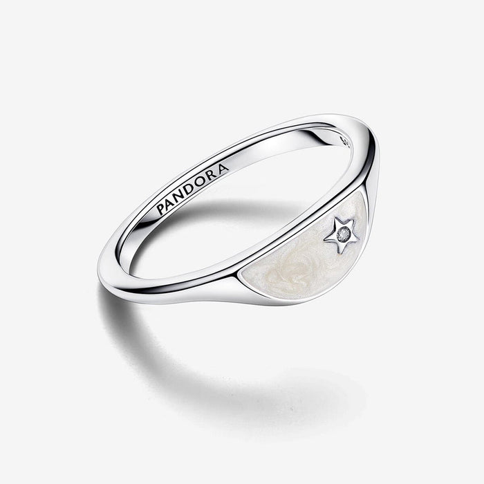 PANDORA : Pandora ME Halved Enamel Signet Ring - Silver - PANDORA : Pandora ME Halved Enamel Signet Ring - Silver