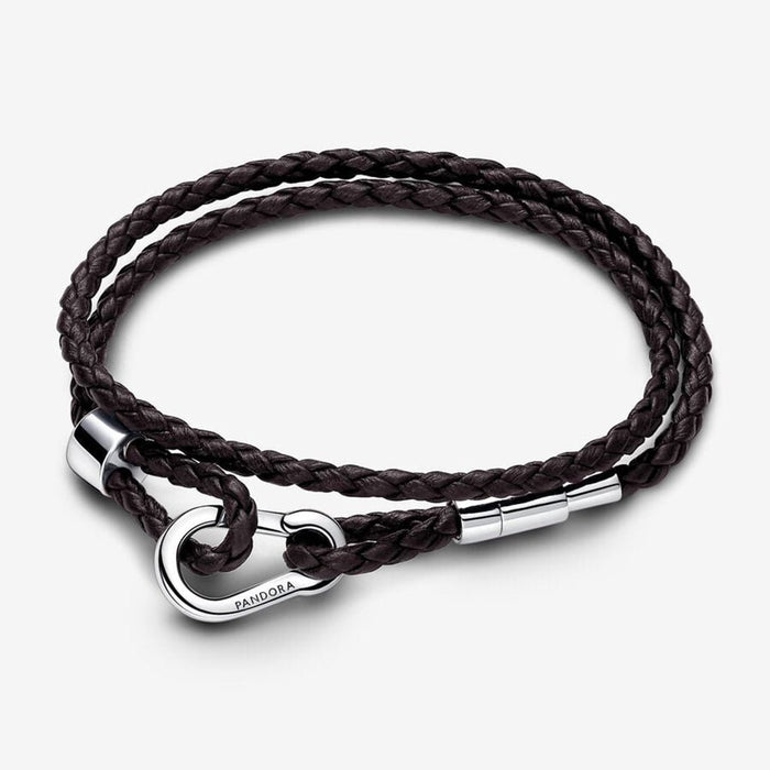 PANDORA : Pandora Moments Brown Braided Double Leather Bracelet - PANDORA : Pandora Moments Brown Braided Double Leather Bracelet