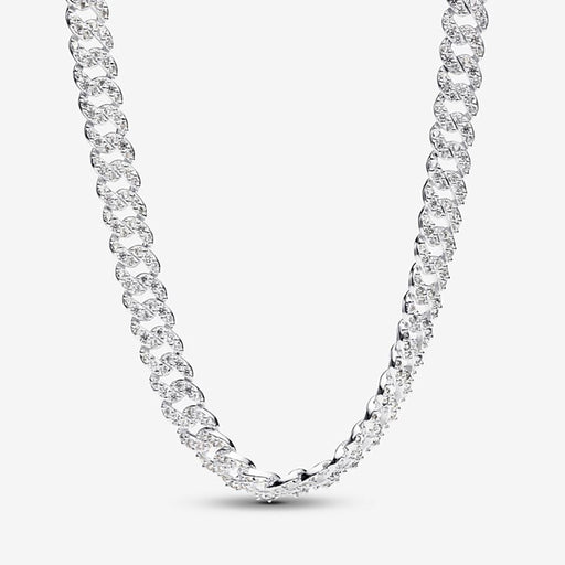 PANDORA : Pavé Cuban Chain Necklace - Sterling Silver (17.7") - PANDORA : Pavé Cuban Chain Necklace - Sterling Silver (17.7")