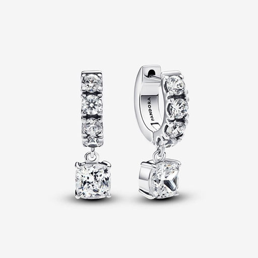 PANDORA : Pavé Dangle Hoop Earrings - PANDORA : Pavé Dangle Hoop Earrings