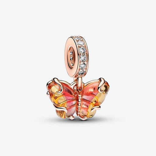 PANDORA : Pink & Yellow Murano Glass Butterfly Dangle Charm - PANDORA : Pink & Yellow Murano Glass Butterfly Dangle Charm