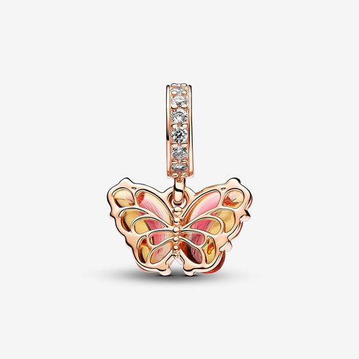 PANDORA : Pink & Yellow Murano Glass Butterfly Dangle Charm - PANDORA : Pink & Yellow Murano Glass Butterfly Dangle Charm