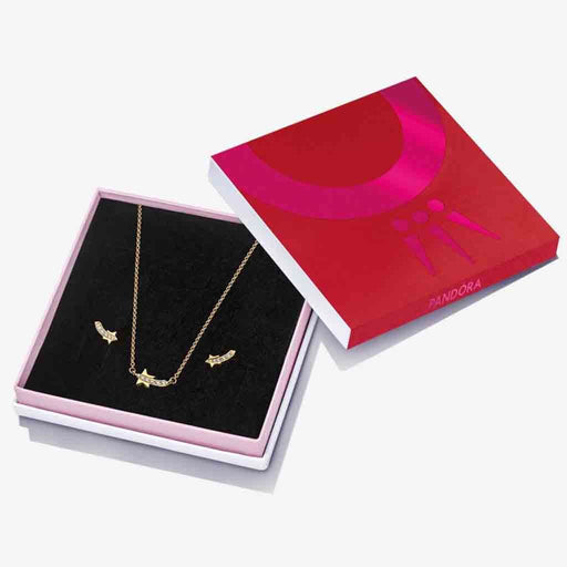 Pandora necklace in a red and white box on a white background