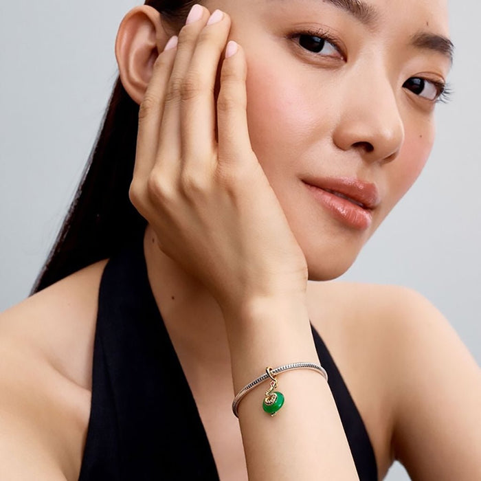 PANDORA : Snake Green Murano Glass Dangle Charm - PANDORA : Snake Green Murano Glass Dangle Charm