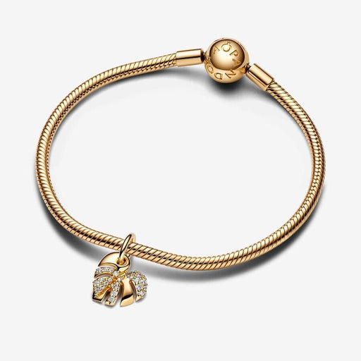 PANDORA : Sparkling Monstera Leaf Dangle Charm - Gold - PANDORA : Sparkling Monstera Leaf Dangle Charm - Gold