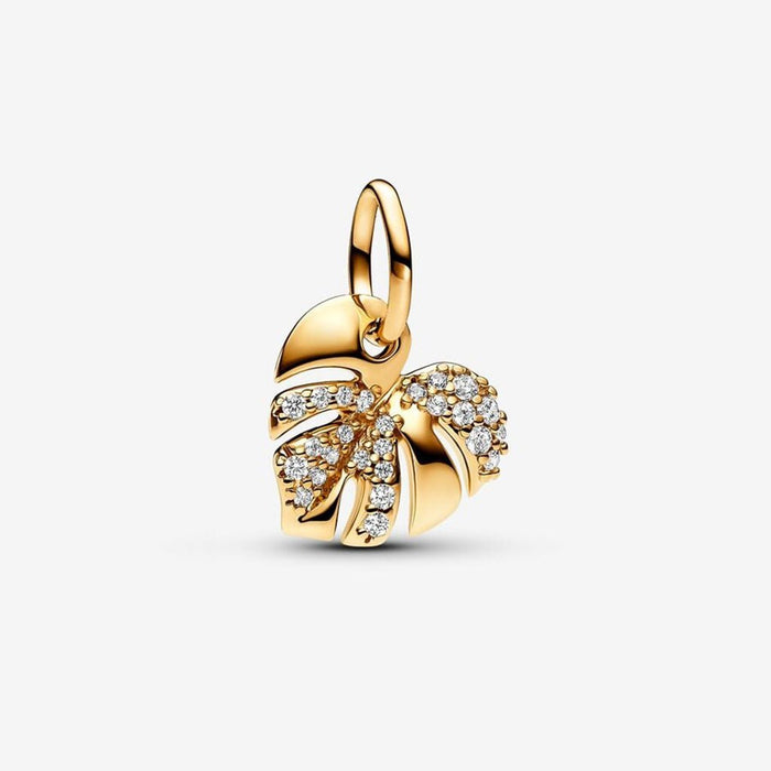 PANDORA : Sparkling Monstera Leaf Dangle Charm - Gold - PANDORA : Sparkling Monstera Leaf Dangle Charm - Gold